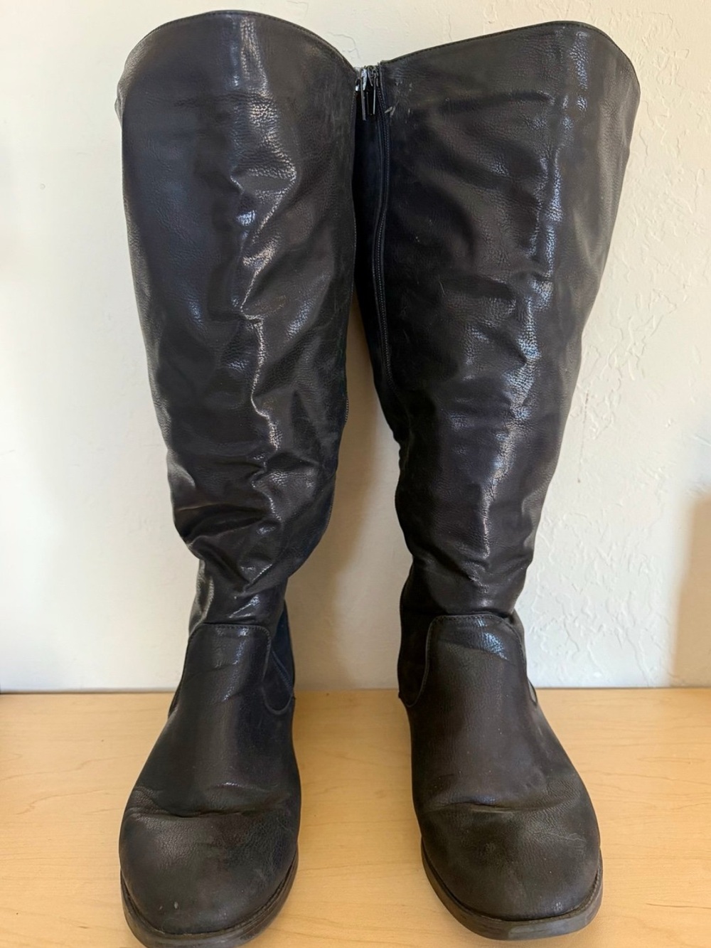 Pre-owned Lane Bryant Sarita Tall Wide Black Faux Leather Boots Size 12W